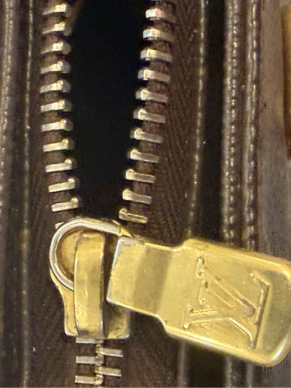 Louis Vuitton Brown Leather Shoulder Bag with Gold Hardware